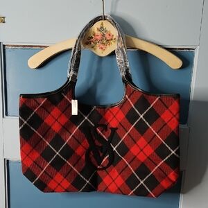 Victoria's Secret Stylish Black and Red Plaid Tote Bag New